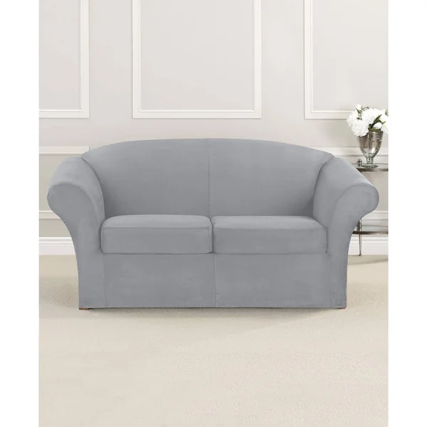 Ultimate Stretch Loveseat Suede Slipcover Light Gray - Sure Fit