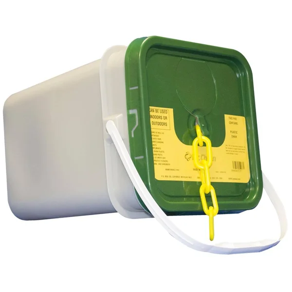 Mr. Chain Plastic Chain Barrier in A Pail - 2x22x160&L, Yellow 50002-P