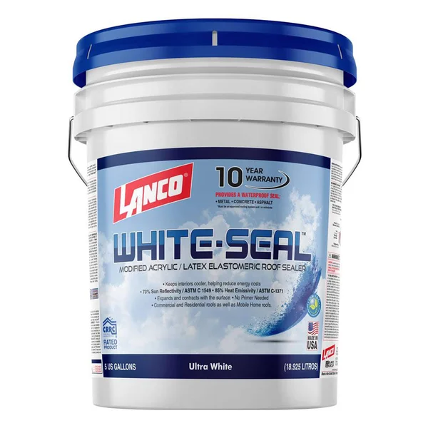 Lanco Elastomeric White Seal Roof Coating Acrylic Sealer Waterproof Cool 5 Gallon