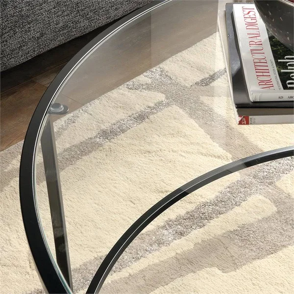 Home Square 2 Piece Glass Top Coffee Table Set in Black