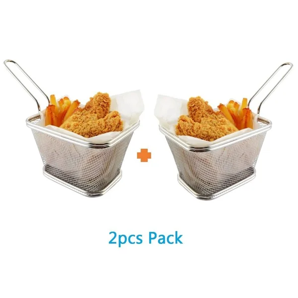 Kito Stainless Steel Mini French Fries Basket Square Fryer Baskets, FDA Grade Kitchen Cooking Tool Food Presentation Tableware