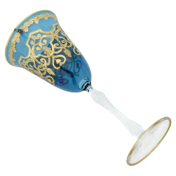 Set of Two Murano Glass Wine Glasses 24K Gold Leaf - Blue