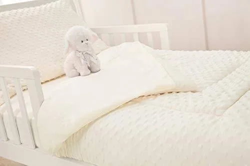 TL Care Minky Dot Chenille 4-Piece Toddler Bedding Set, Ecru