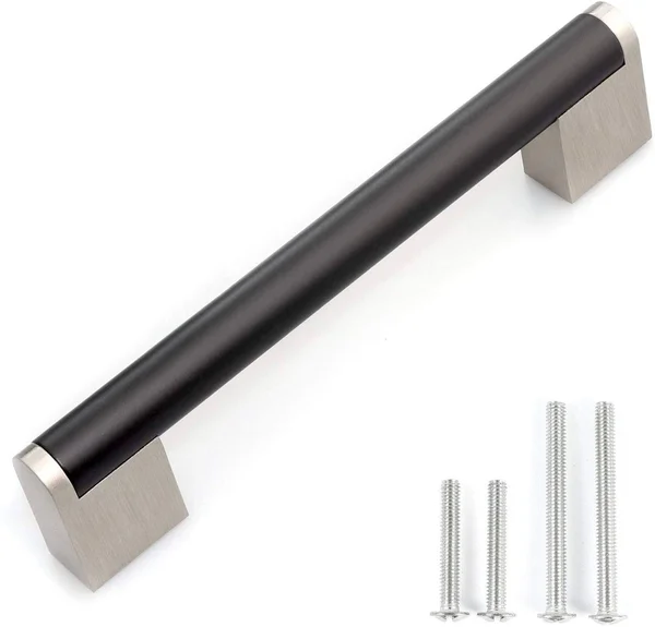 Fulgente European Modern Cabinet Pulls, Stainless Steel Kitchen Cabinets Hardware Drawer Handles Flat Black with Brushed Nickel