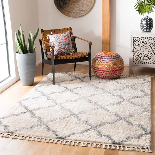 Safavieh Berber Fringe Shag 627 Area Rug - Cream, Grey, 6& x 9& Rectangle