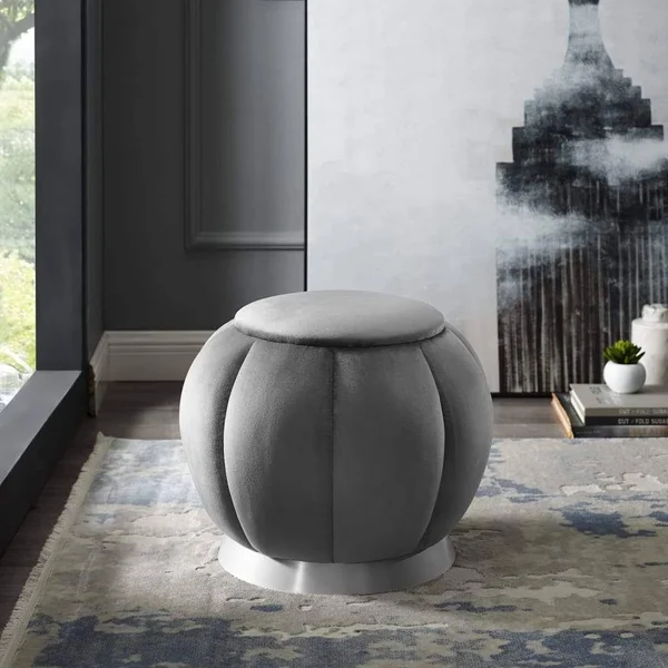 Ford Tufted Ottoman Nicole Miller Color: Navy, Leg Color: Gold