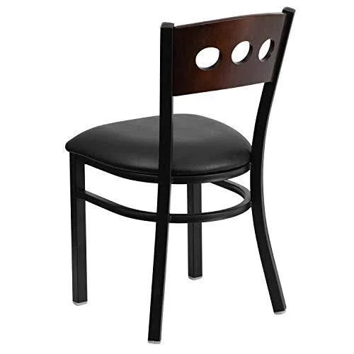 Flash Furniture 2 Pk. Hercules Series Black Decorative 3 Circle Back Metal Restaurant Chair - Walnut Wood BACK - Black Vinyl Seat