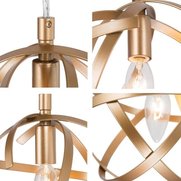 LNC Modern Geometric 1-Light Antique Gold Globe Pendant for Kitchen Island - D8x22x H8x22