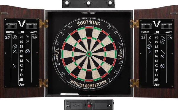 Viper Vault Sisal/Bristle Steel Tip Dartboard & Cabinet Bundle: Elite Set (Shot King Dartboard - Darts, Shadow Buster and Las