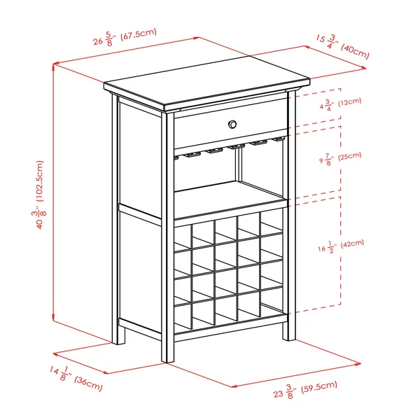 Winsome Vicenza 20-Bottle Wine Table with Glass Storage, Walnut