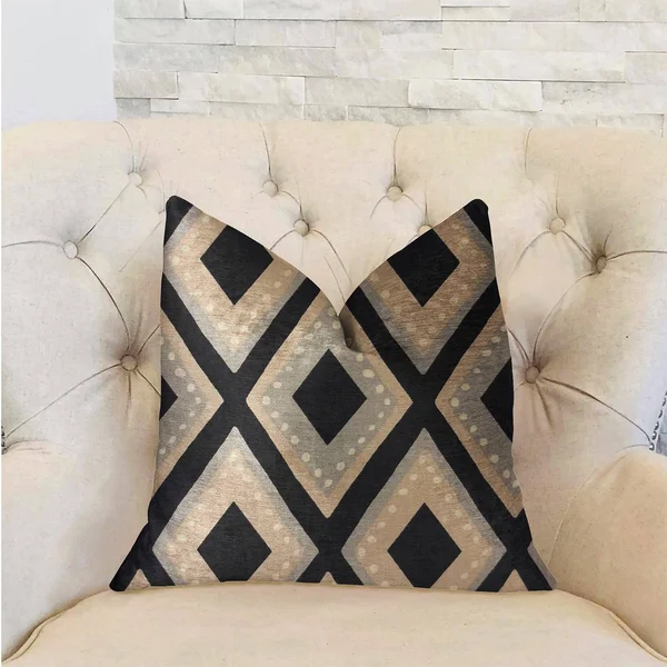 Plutus Jager Dotz Blue and Beige Luxury Throw Pillow 22x22L x22x22W