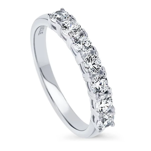 BERRICLE Sterling Silver Round Cubic Zirconia CZ 7-Stone Anniversary Wedding Half Eternity Band Ring Size 10
