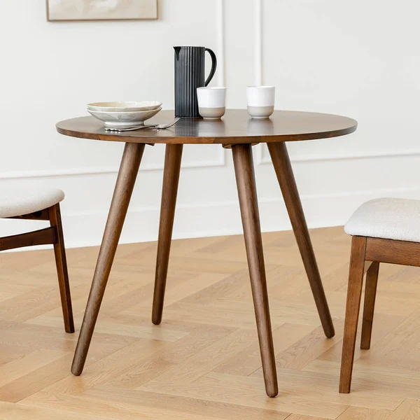 4 Person Round Dining Table - Solid Walnut, Article Sedo Modern Furniture