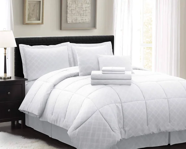 Hotel 5th Ave Reversible Plaid Bed-in-a-Bag Comforter Set (10-Piece) King White