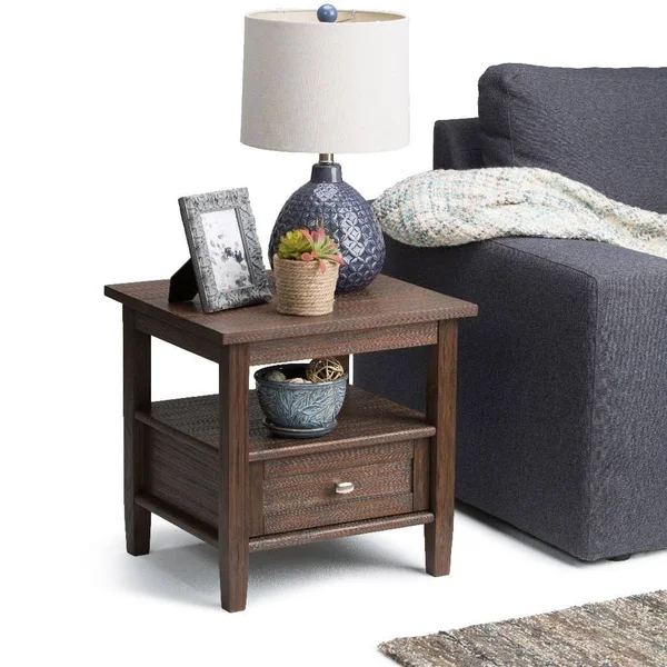 Simpli Home Warm Shaker End Table in Farmhouse Brown