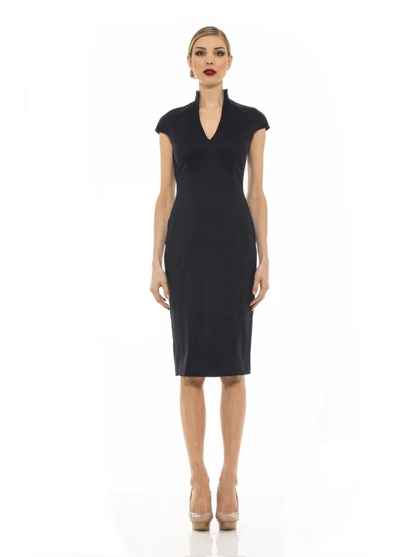 Alexia Admor Katrina V-Neck Midi Dress - Navy, XS, Blue