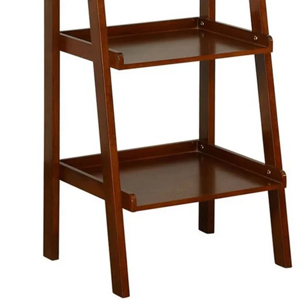Benjara 72 Inches 5 Tier Wooden Ladder Bookcase with 2 Hooks - Brown