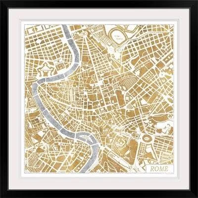 Kerlynn &Gilded Rome Map& by Laura Marshall Graphic Art Print Ebern Designs Format: Black Frame, Size: 32x22 H x 32x22 W x 1x22