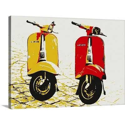Great Big Canvas Vespa Scooters on Cobble Street by Michael Tompsett Graphic Art Print Size: 44x22 H x 60x22 W x 1.5x22 D, Forma