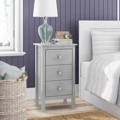 Albrecht 3 - Drawer Solid Wood Nightstand Rosecliff Heights Color: Gray