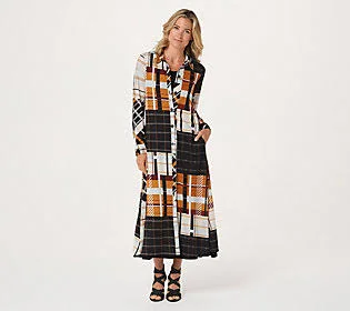 Women with Control Attitudes by Renee Regular Duster & Maxidress Set, Size X-Small, Plaid/Black