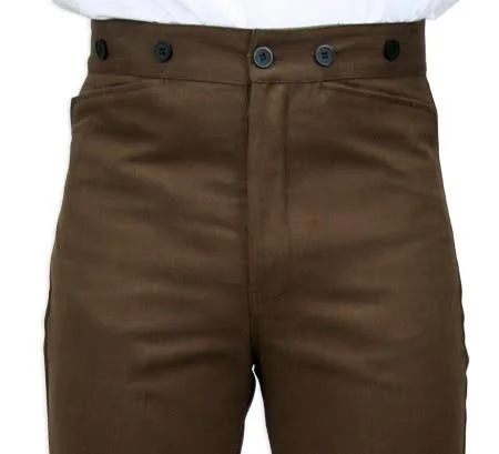 Victorian Mens Brown Cotton Dress Pants (Size 38), Dickens, Downton Abbey, Edwardian