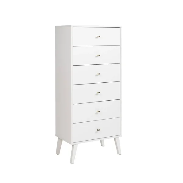 Prepac Milo Mid Century 6-Drawer White Modern Tall Chest