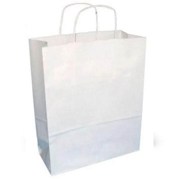 10 x 5 x 13 White Twisted Handled Grocery Bags - Case of 250