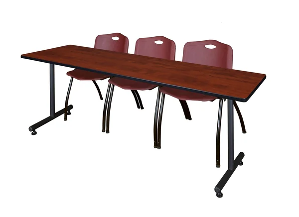 84x22 x 24x22 Kobe Training Table- Cherry & 3 &M& Stack Chairs- Burgundy