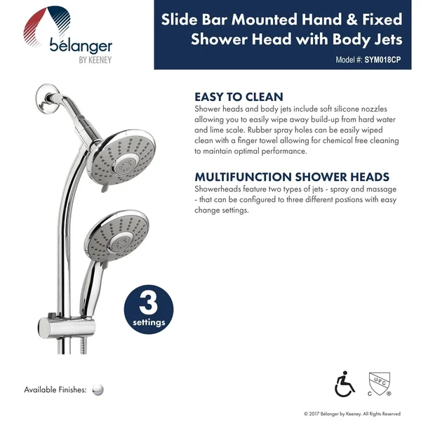 Belanger SYM018CP Retrofit Slide Bar Shower System with Body Jets - Polished Chrome