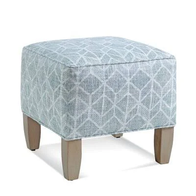 Burke 19.5x22 Square Standard Ottoman Braxton Culler Body Fabric: Baltic Performance Stripe; 0239-84, Leg Color: Greystone Finis