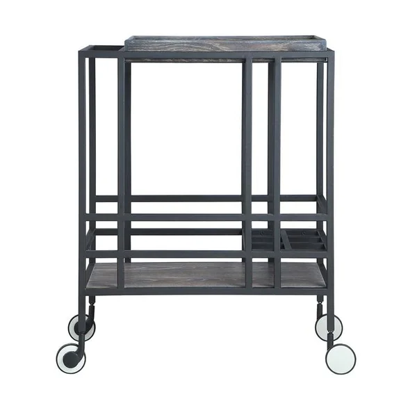 Posh Living Biony Modern Metal Bar Cart with Wheels in Black/Gray