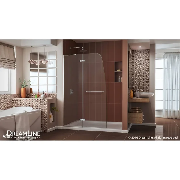 DreamLine Aqua Ultra 32 in. D x 60 in. W x 74 3/4 in. H Frameless Shower Door in Chrome and Right Drain White Base Kit