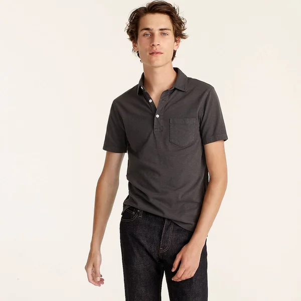 J.Crew Mens Garment-Dyed Slub Cotton Polo Shirt (Size Medium)