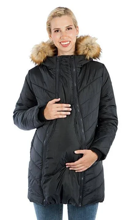 Women's Modern Eternity Faux Fur Trim Convertible Puffer 3-in-1 Maternity Jacket, Size Small - Green