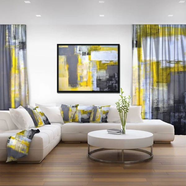 Designart Grey and Yellow Blur Abstract- Abstract Framed Canvas Art Print in Gold - FL6269-46-36-GD