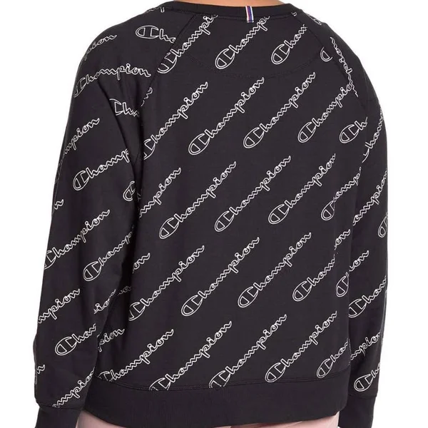 Champion Women's Plus Heritage French Terry Print Crew Outline Script Black 1x