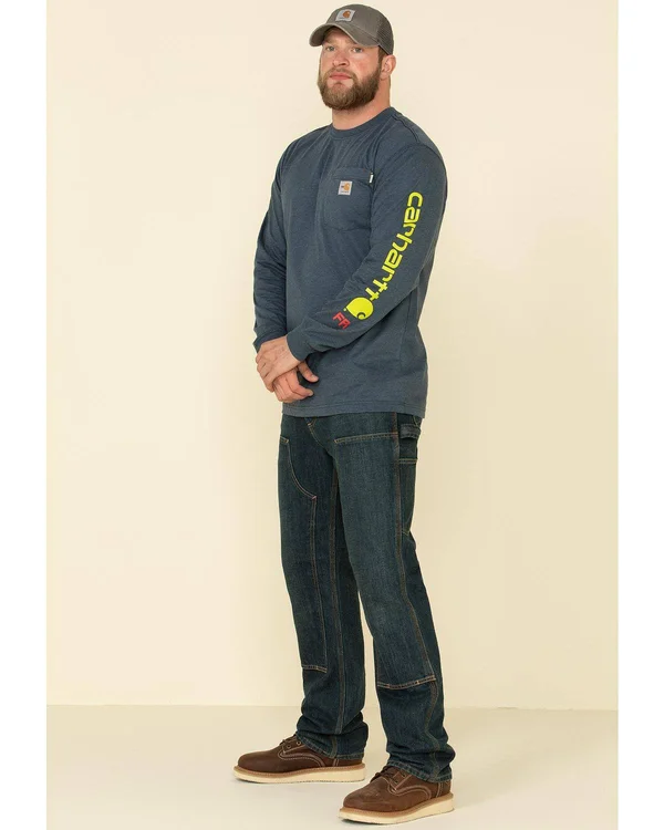 Carhartt Flame-Resistant Force Signature Logo Long-Sleeve T-Shirt for Men - Dark Blue Heather - XL