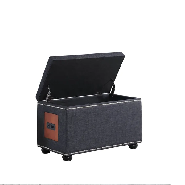 Ore International HB4854 19 in. Dark Gray Melo Tufted Nailhead Trim Storage Ottoman with Charging Station