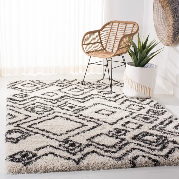 Safavieh Belize Shag SGB488B 8&6x22 x 12&0x22 Ivory, Charcoal Area Rug