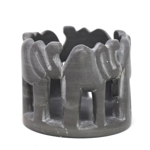 Circle of Elephants Soapstone Sculpture - Dark Stone