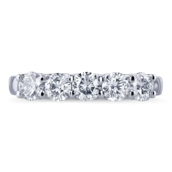 Five Stone 4/5 Carat TGW Round Brilliant Near Colorless Moissanite (hi) Bridal Wedding Band in 14K Yellow Gold - 9.5
