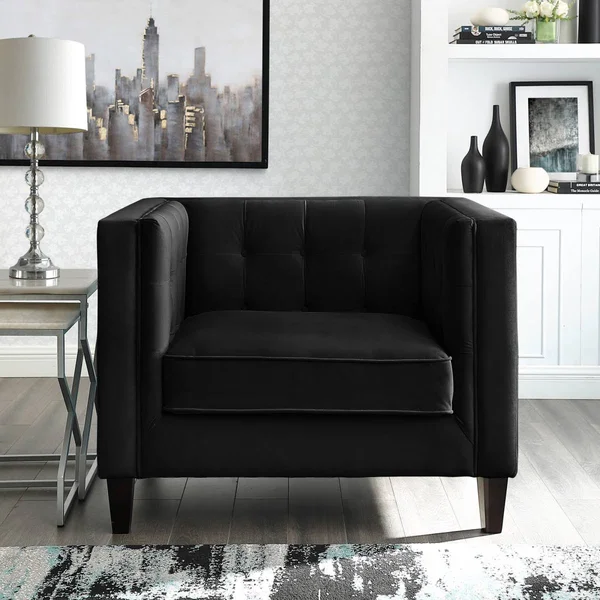 Posh Living Phoenix Velvet Button Tufted Club Chair Black