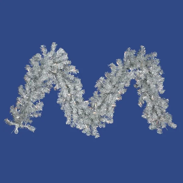 Vickerman Silver 9-Foot x 12-Inch Garland with 70 Warm White LED Lights