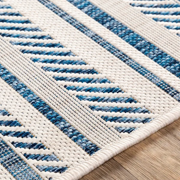 Rikard Indoor/ Outdoor Navy Blue Coastal Stripe Area Rug - 6&7x22 x 9&