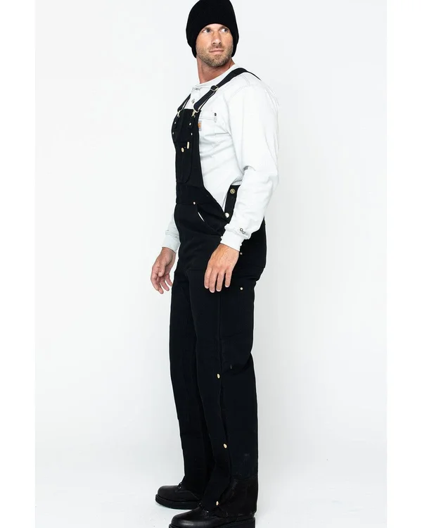 Carhartt Men's Black Duck Zip-To-Thigh Quilt-Lined Bib Overalls