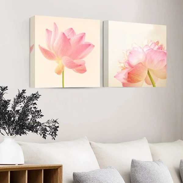 Wall26 2 Panel Canvas Wall Art Summer Lotus Canvas Painting Wall Decor for Living Room Framed Home Decorations - - Size: 24 x 24