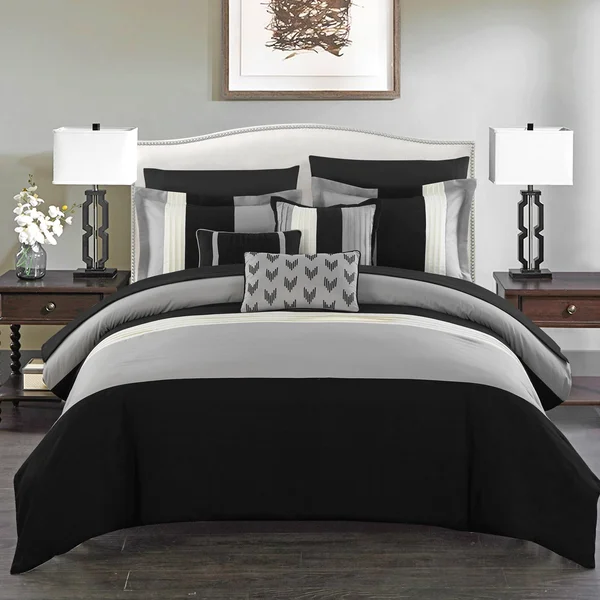 Chic Home 10 Piece Ayelet Comforter Set, King, Black