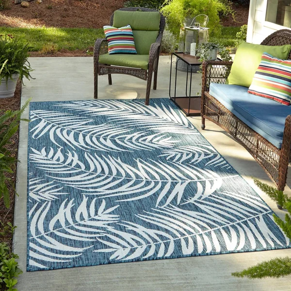 Unique Loom Outdoor Palm Rug - 5& 0 x 8& 0 - Teal