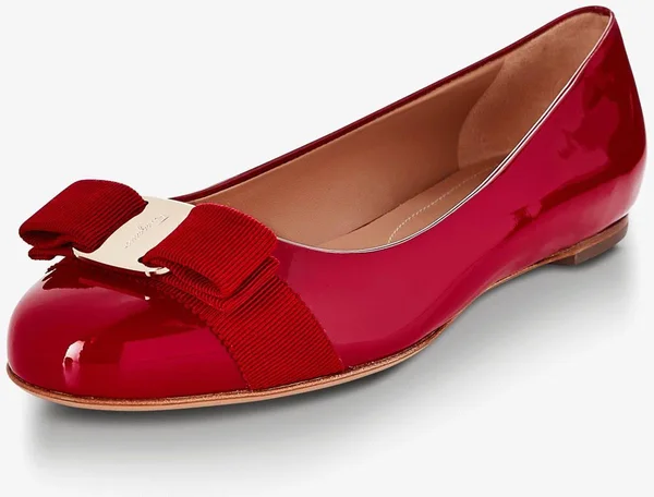 Salvatore Ferragamo Varina Patent Bow Ballet Flats - Rosso (Red)